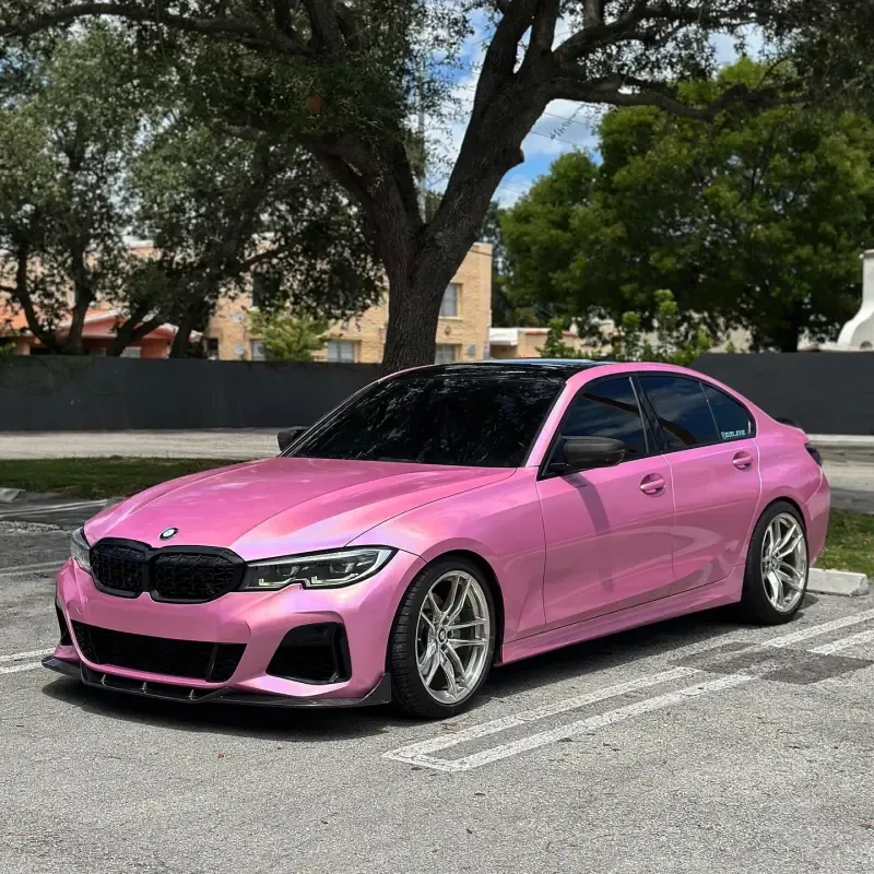 diamond laser pink bmw car wrap