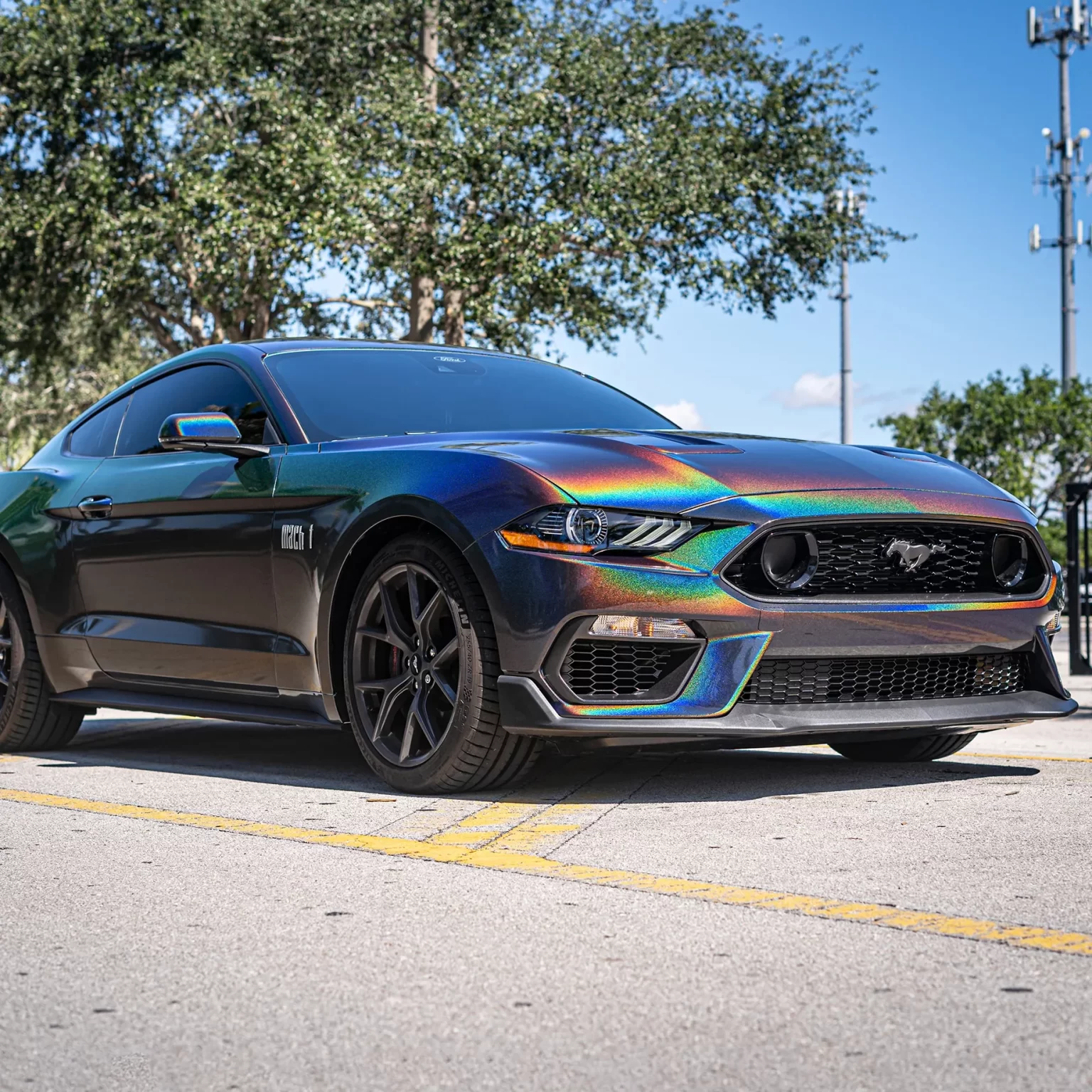 rainbow gray wrap ford mustang