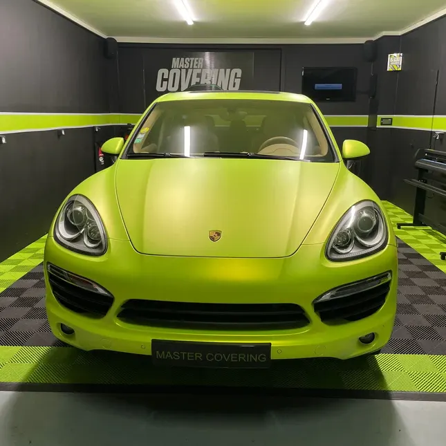 satin grass green porsche car wrap